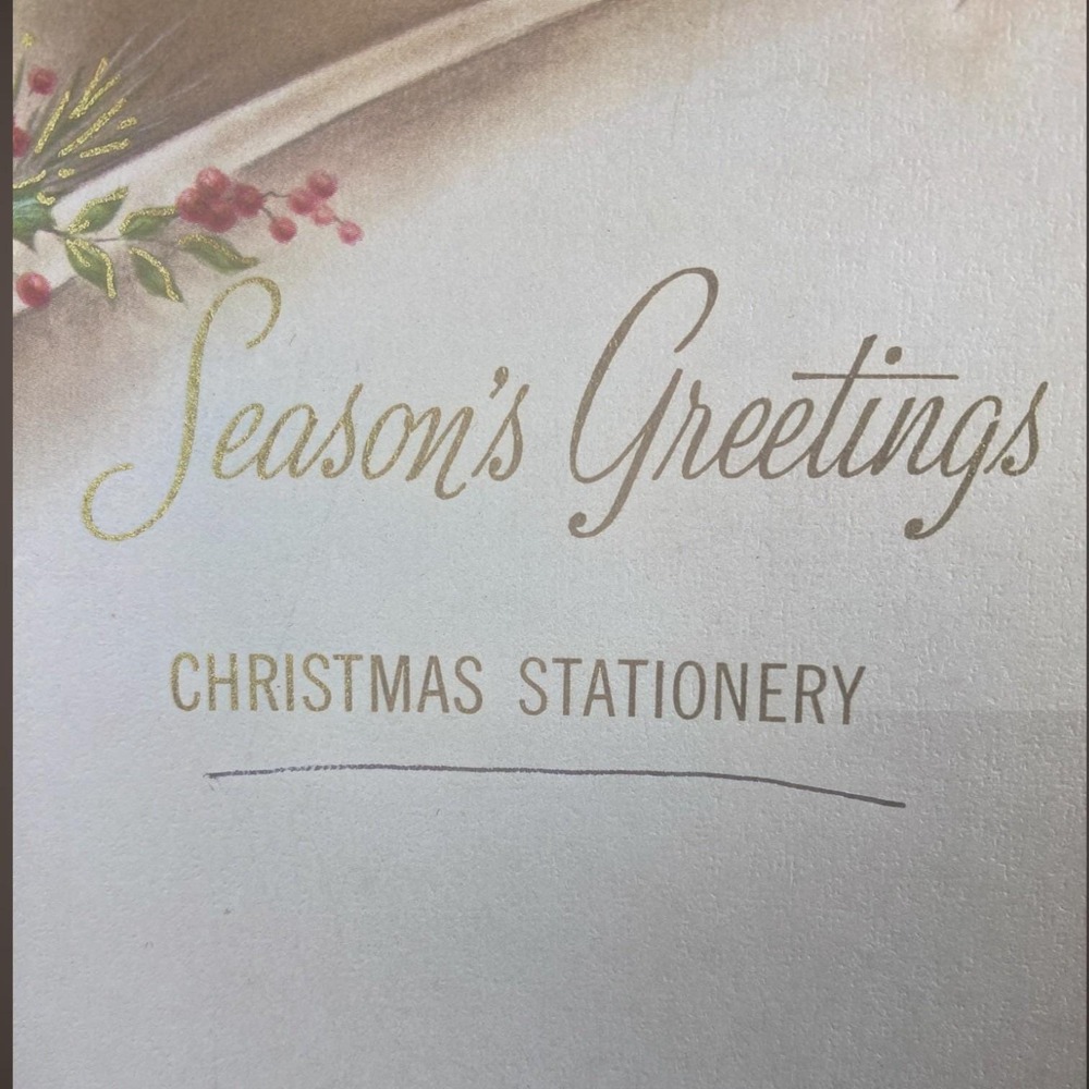 Season's Greetings Christmas Stationery Set OPEN Box 1950s 60s Holly Candle Art - Picture 10 of 10